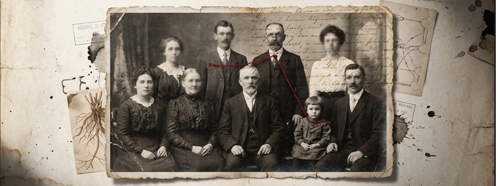 Vintage photograph of a large family in formal attire.